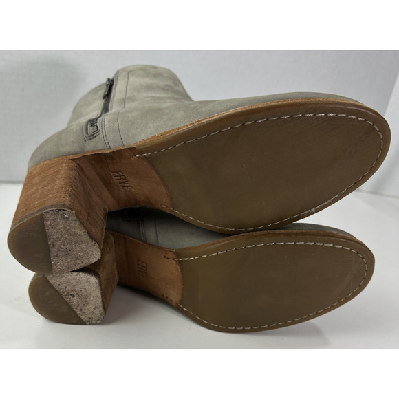 Frye Addie Double Zip Leather Ankle Heeled Boots Gray Distressed Bootie Size 9 B - Picture 11 of 16